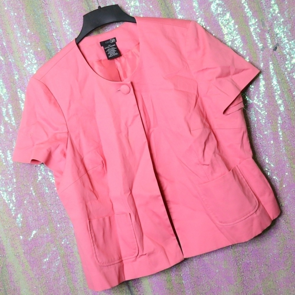 CORAL SHORT SLEEVE BLAZER 1X East 5th Pink Spring Fall Office Work Button Light